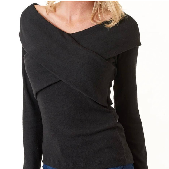 INTERMIX Sweaters - Intermix Off The Shoulder Sweater Wrap Criss Cross Long Sleeve Fitted Sweater